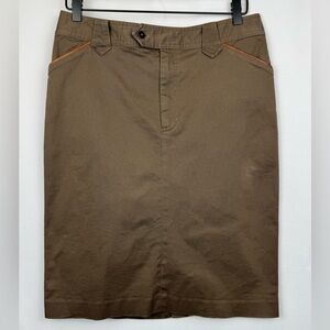 Vintage Lauren Jeans Co Brown Pencil Skirt Leather Accents Pockets Cotton Sz 10